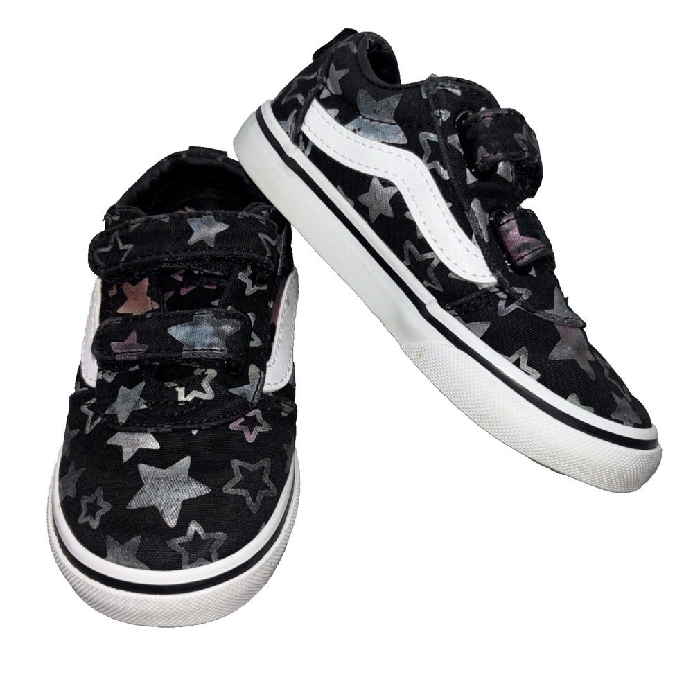 Vans Old‎ Skool V Toddler Size 9 Black Metallic Star Shoes